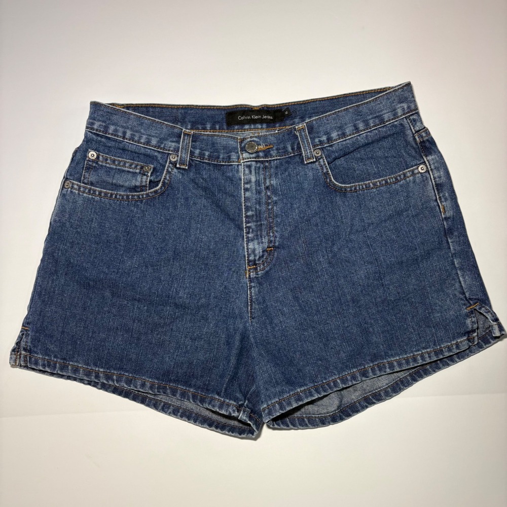 Calvin Klein Jeans Womens 12 Blue Denim Side Slit Omega Shorts‎ WG18C010